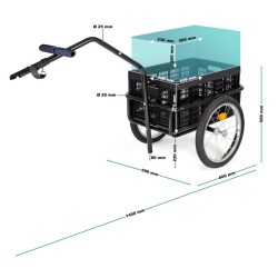 Polkupyörän tavarakärry 145x57,5x73 cm, 50 kg, kuljetuslaatikolla, musta