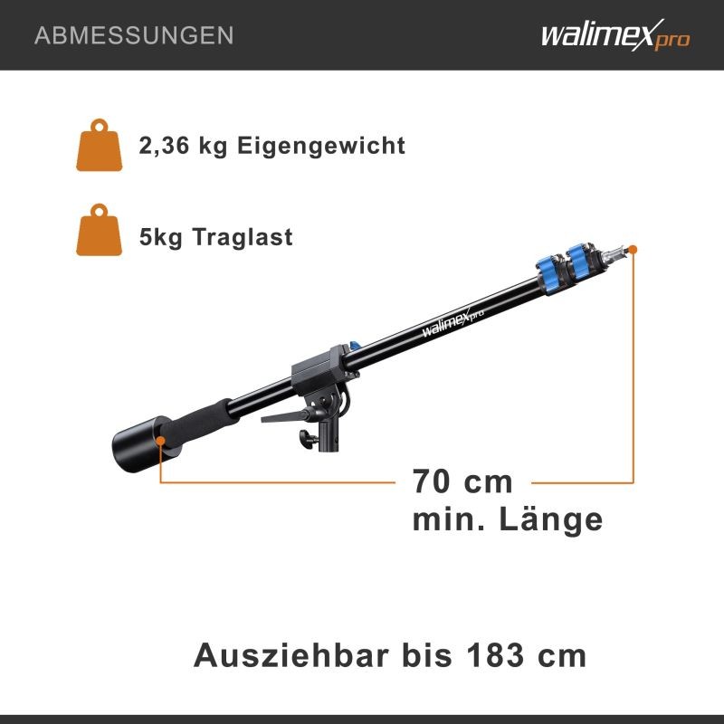 Walimex pro puomi valojalustalle 70–183 cm, kantavuus 5 kg, 16 mm kiinnike
