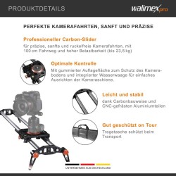 Walimex pro Carbon Video Slider Pro 100 cm videoslideri, hiilikuitu, 3/8" -kierre