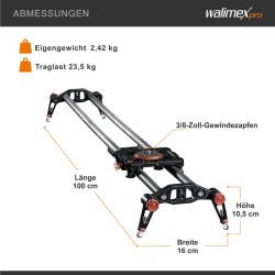 Walimex pro Carbon Video Slider Pro 100 cm videoslideri, hiilikuitu, 3/8" -kierre