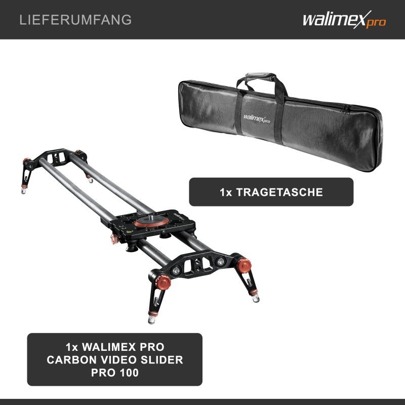 Walimex pro Carbon Video Slider Pro 100 cm videoslideri, hiilikuitu, 3/8" -kierre