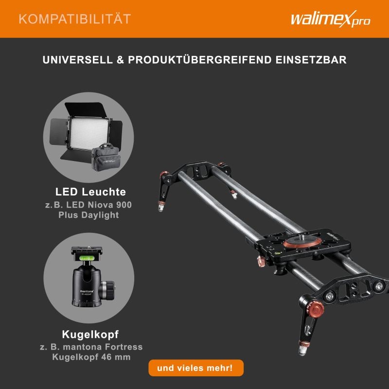 Walimex pro Carbon Video Slider Pro 100 cm videoslideri, hiilikuitu, 3/8" -kierre
