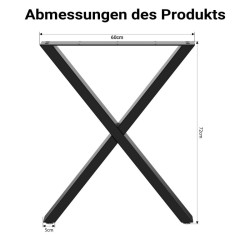 X-malliset pöydänjalat, teräs, 72 x 60 cm, musta, 2 kpl