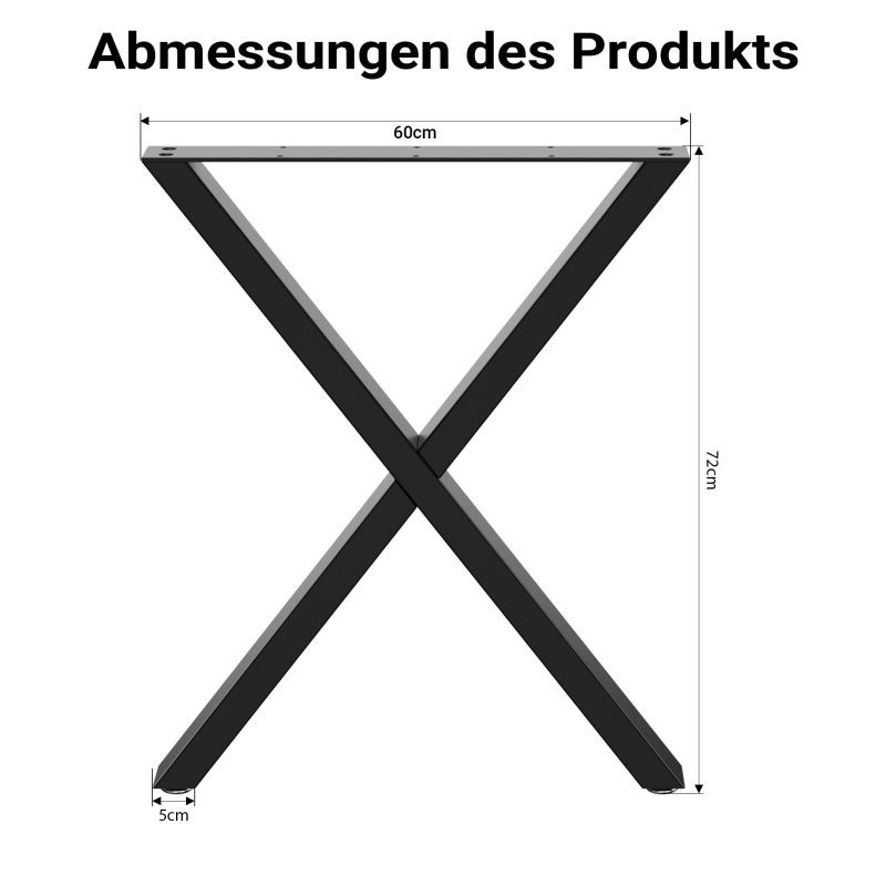 X-malliset pöydänjalat, teräs, 72 x 60 cm, musta, 2 kpl