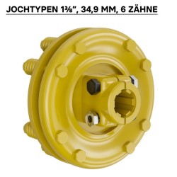 Voimanottoakselin kytkin 6 hammasta, 34,9 mm uros/naaras, 1200 Nm, keltainen