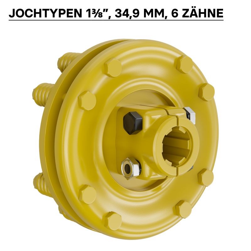Voimanottoakselin kytkin 6 hammasta, 34,9 mm uros/naaras, 1200 Nm, keltainen