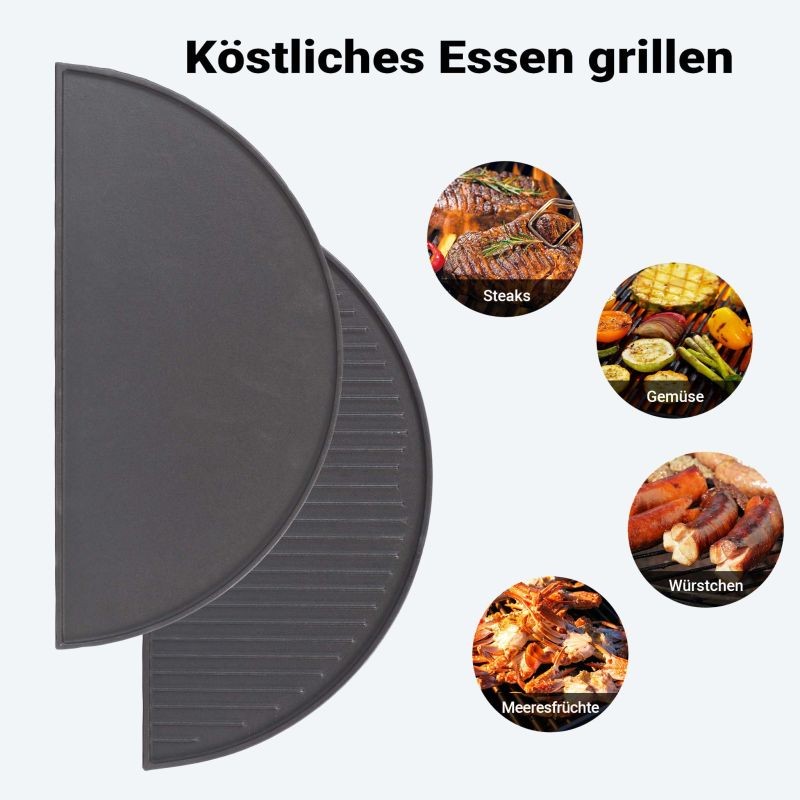Valurautaiset grillilevyt 2 kpl, 49,8 x 24,3 x 1,5 cm, musta