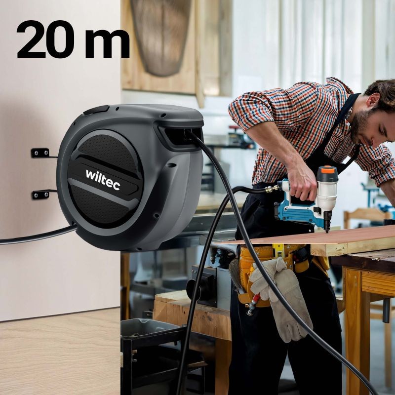 Automaattinen paineilmakela 20 m, 17 bar, polypropeeni, 180° kääntyvä kiinnike