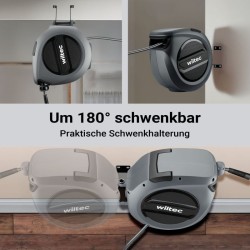 Automaattinen paineilmakela 20 m, 17 bar, polypropeeni, 180° kääntyvä kiinnike