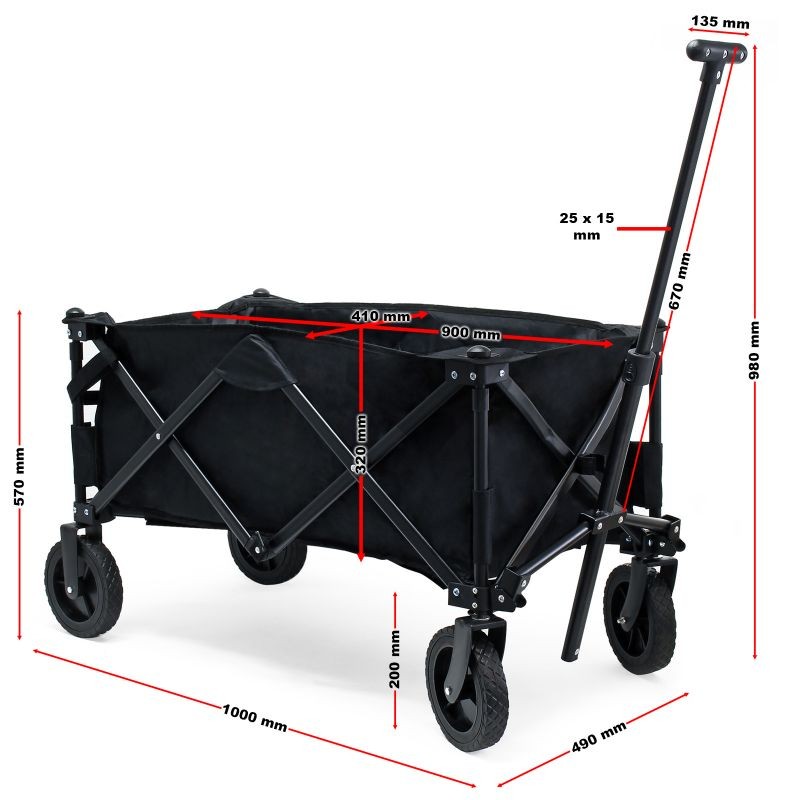 Taitettava vetokärry, musta, 60 kg kantavuus, suojapussilla, 1000 x 490 x 980 mm
