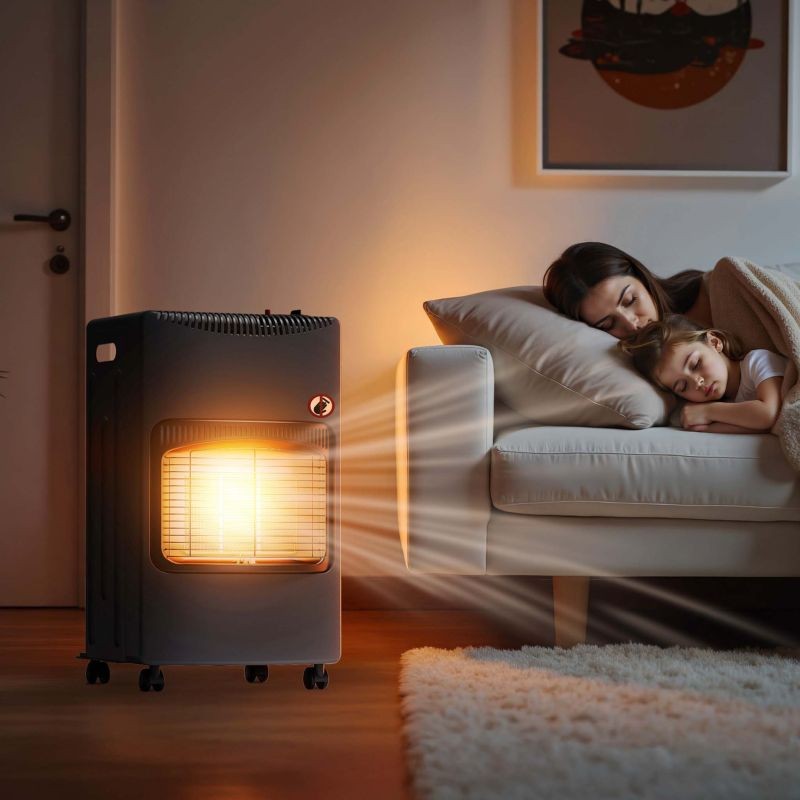 Siirrettävä kaasulämmitin 4,2 kW, 42 x 45 x 75,7 cm, musta, ODS, kaatumissuoja ja pyörät