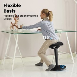 Ergonominen istuin- ja seisomajakkara, musta, kääntyvä, korkeussäädettävä 55–70 cm, pehmustettu, max. 100 kg