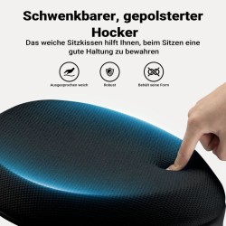 Ergonominen istuin- ja seisomajakkara, musta, kääntyvä, korkeussäädettävä 55–70 cm, pehmustettu, max. 100 kg