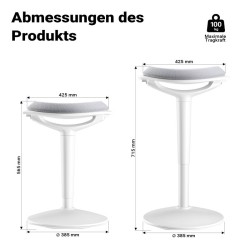 Istuin- ja seisomajakkara, harmaa, korkeussäädettävä 55–70 cm, kääntyvä, pehmustettu, max 100 kg