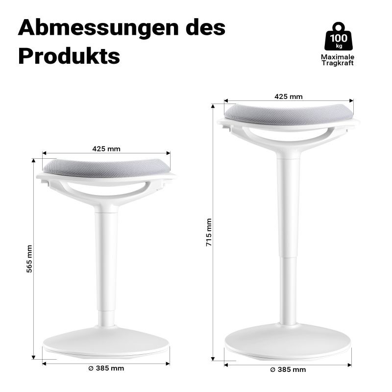 Istuin- ja seisomajakkara, harmaa, korkeussäädettävä 55–70 cm, kääntyvä, pehmustettu, max 100 kg