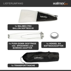 Walimex pro Essential Ballon Softbox 65 cm, 360° valonhajotin, Bowens- ja Hensel EH -adapterit