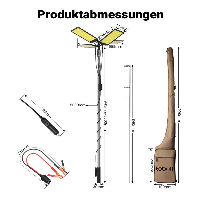V2 LED-leirivalaisin 115 W 11224 lm 12 V teleskooppitangolla IP67 keltainen