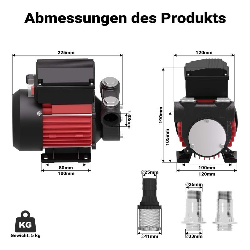Diesel- ja lämmitysöljypumppu 230 V 375 W 60 l/min, itseimevä, 2 m imukorkeus