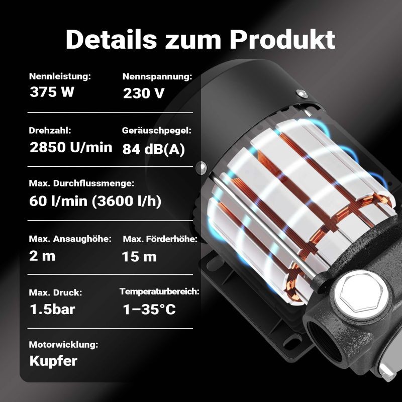 Diesel- ja lämmitysöljypumppu 230 V 375 W 60 l/min, itseimevä, 2 m imukorkeus