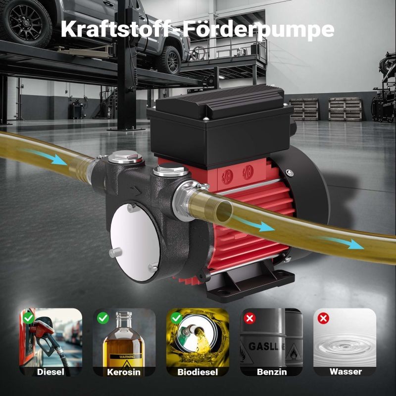 Diesel- ja lämmitysöljypumppu 230 V 375 W 60 l/min, itseimevä, 2 m imukorkeus