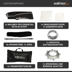 Walimex pro Essential Oktagon-softbox 60 cm, Profoto- ja Bowens-adapterit, kenno ja kuljetuslaukku
