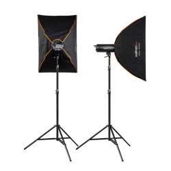 Walimex pro Campaigner 400 HS studiosalamasetti 2 kpl 400 Ws 60x90 cm softboxit jalustat ja kuljetuslaukku