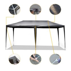 Puutarhapaviljonki 3 x 6 m, harmaa, UV-suoja 50+, rullattavat seinät ja ikkunat
