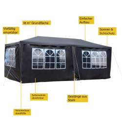 Puutarhapaviljonki 3 x 6 m, harmaa, UV-suoja 50+, rullattavat seinät ja ikkunat
