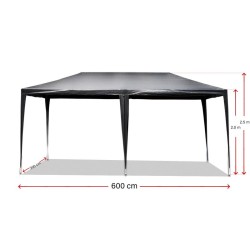 Puutarhapaviljonki 3 x 6 m, harmaa, UV-suoja 50+, rullattavat seinät ja ikkunat
