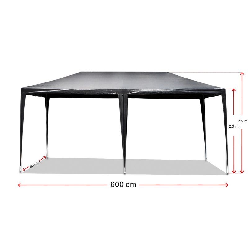 Puutarhapaviljonki 3 x 6 m, harmaa, UV-suoja 50+, rullattavat seinät ja ikkunat