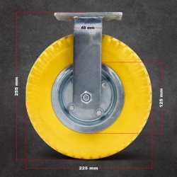 Kuljetuspyöräsarja 4 kpl, Ø225 mm x 58 mm, kantavuus 100 kg/pyörä, keltainen, kiinteä pidike