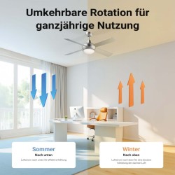 Kattotuuletin ja valaisin 130 cm, hopea, 4 siipeä, kaukosäädin, ajastin, kesä- ja talvitoiminto