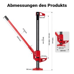 Maasturanostin 3000 kg, nostokorkeus 135 cm, teräs, punainen, maastoautoille, SUV ja ATV