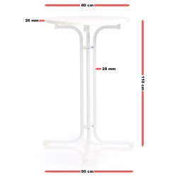 Toboli taitettava pyöreä bistropöytä, valkoinen, Ø 80 cm, korkeus 110 cm, sisä- ja ulkotiloihin
