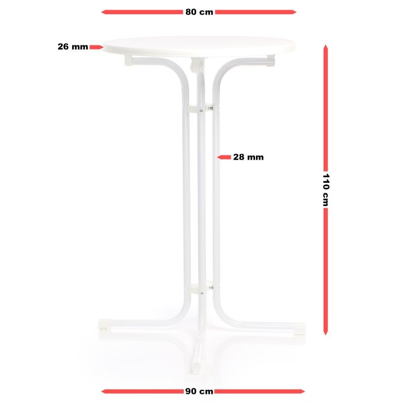 Toboli taitettava pyöreä bistropöytä, valkoinen, Ø 80 cm, korkeus 110 cm, sisä- ja ulkotiloihin