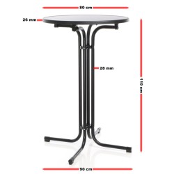 Toboli kokoontaitettava bistropöytä, musta, Ø 80 cm, 110 cm, sisä- ja ulkokäyttöön