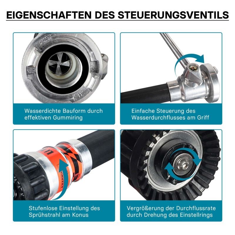 Monikäyttöinen suutin palokunnalle, C-liitäntä 52 mm, 150–350 l/min, portaaton säädettävyys