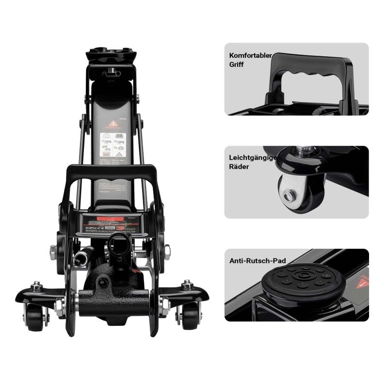 Hydraulinen tallitunkki 3 t, nostokorkeus 13,5–40 cm, musta