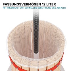 Hedelmä- ja viinipuristin 12 l, pyökkiä, 3 kpl puristuspussit