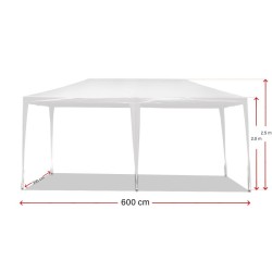 Puutarhapaviljonki 3 x 6 m, valkoinen, UV-suoja 50+, rullattavat seinät ikkunoilla