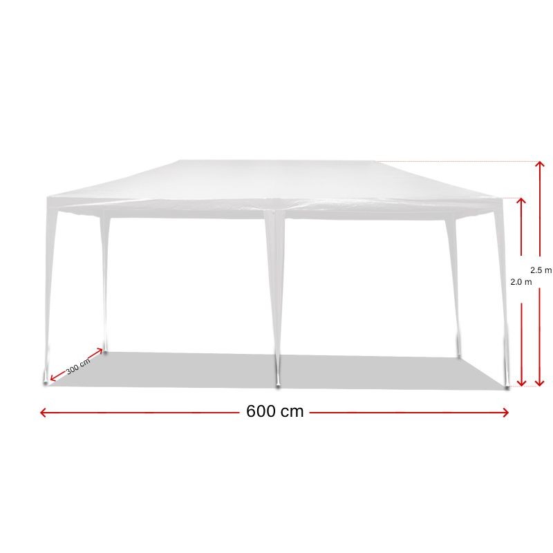 Puutarhapaviljonki 3 x 6 m, valkoinen, UV-suoja 50+, rullattavat seinät ikkunoilla