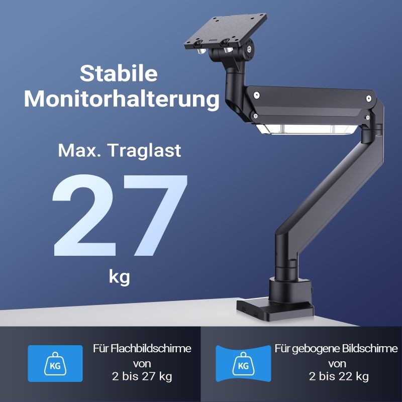 Näyttövarsi tasaisille ja kaareville näytöille, 26 kg, musta, VESA-adapteri ja pöytäkiinnike