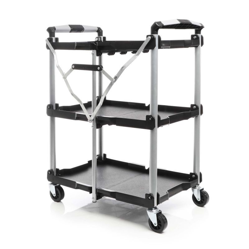 Taitettava kolmitasoinen siirtoauto, alumiini, musta, 645 x 445 x 835 mm, 120 kg