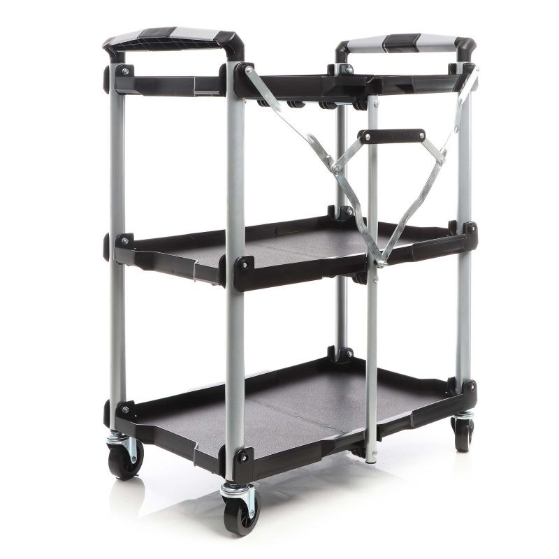 Taitettava kolmitasoinen siirtoauto, alumiini, musta, 645 x 445 x 835 mm, 120 kg
