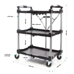 Taitettava kolmitasoinen siirtoauto, alumiini, musta, 645 x 445 x 835 mm, 120 kg