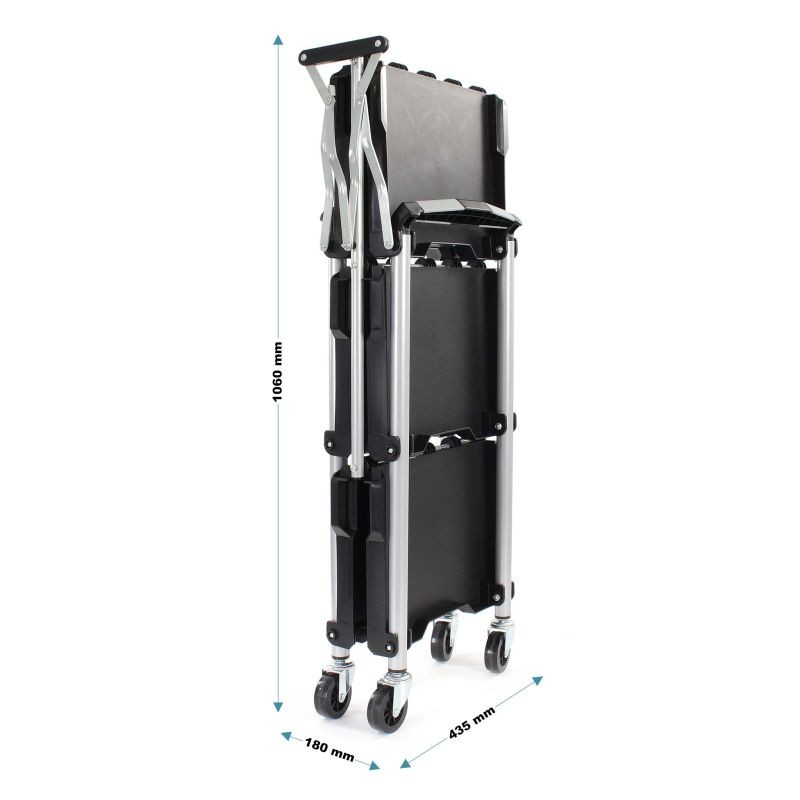 Taitettava kolmitasoinen siirtoauto, alumiini, musta, 645 x 445 x 835 mm, 120 kg