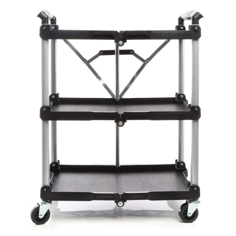 Taitettava kolmitasoinen siirtoauto, alumiini, musta, 645 x 445 x 835 mm, 120 kg