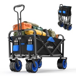 Taitettava kuormausvaunu leveillä pyörillä, 100 kg, 600D Oxford, sopii rannalle ja maastoon