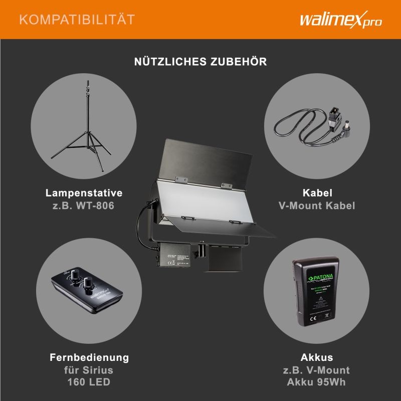 Walimex pro Sirius 160 Bi Color LED-paneelivalaisin, 65 W, 3200-5600 K, 120° säteilykulma