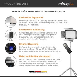 Walimex pro LED 500 Versalight Bi Color LED-paneelivalaisin 32 W, kaukosäätimellä